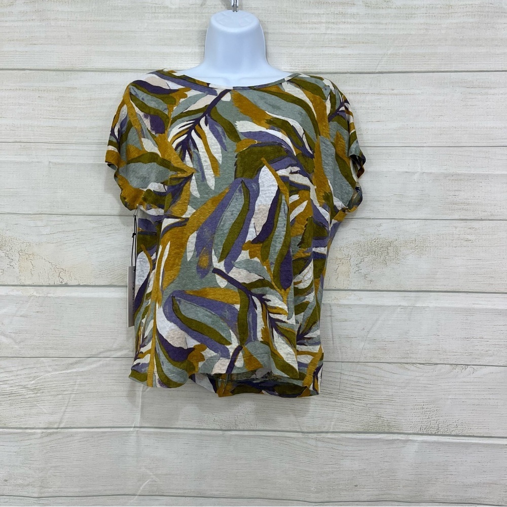 Rachel Zoe Abstract Leaf Print Linen Top